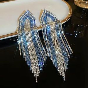 Triangle Tassel colorful rhinestone drop earrings